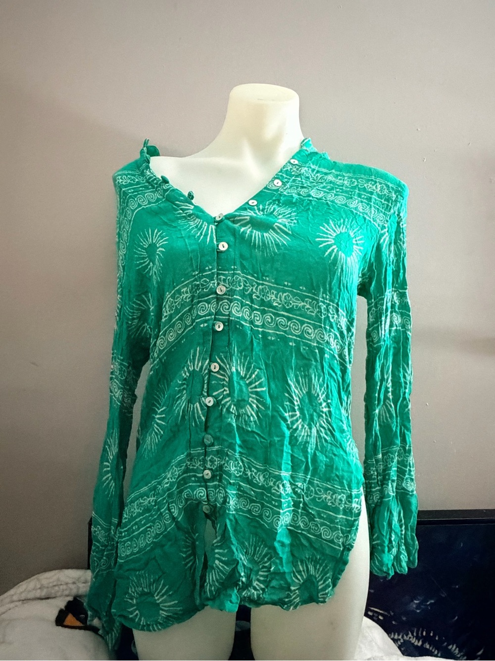 Pull & Bear Summer Edition long sleeve button up boho shirt